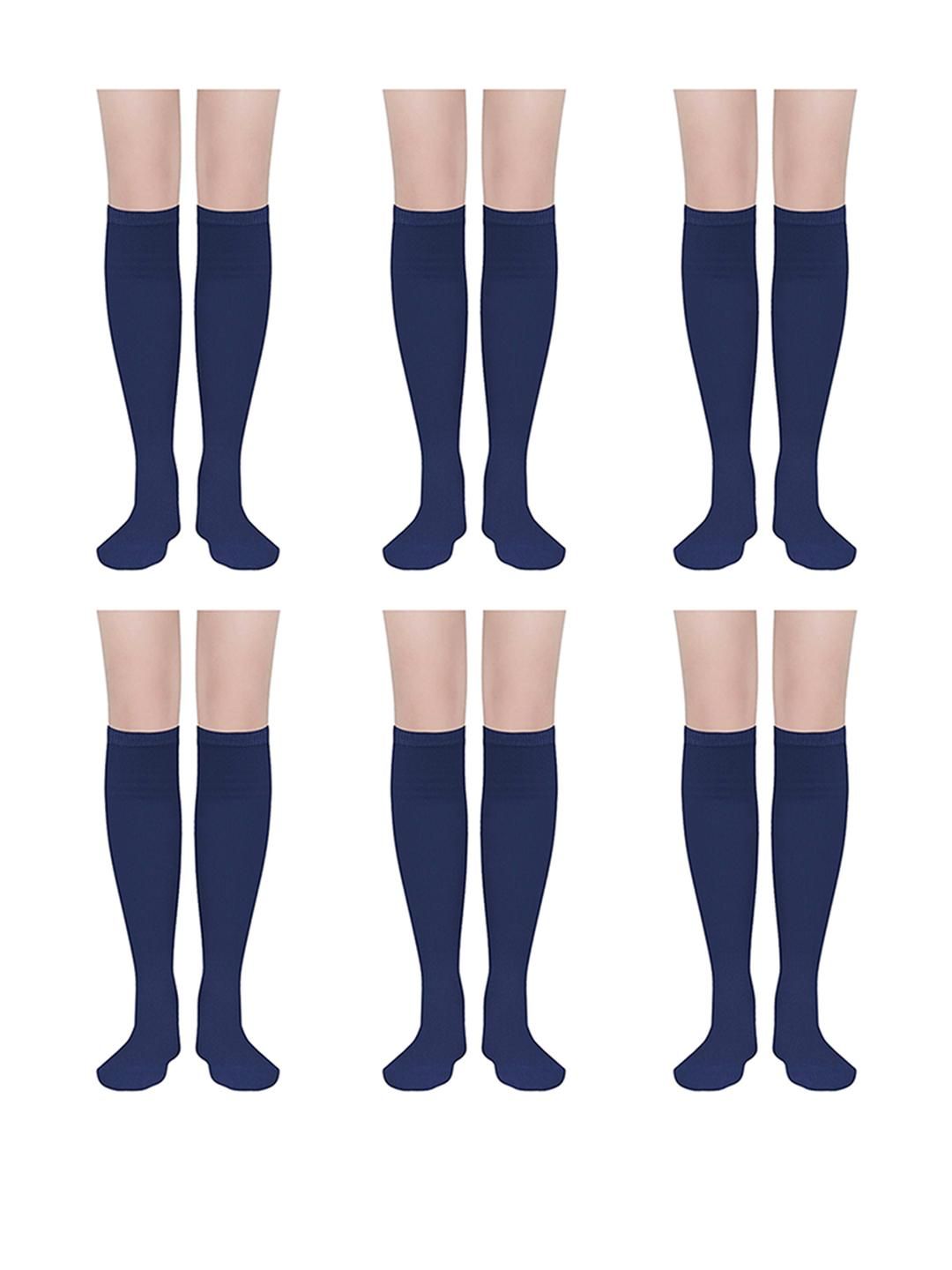 MUKHAKSH Women Navy Blue Cotton Pair Of 6 Knee Length Socks-picture-27