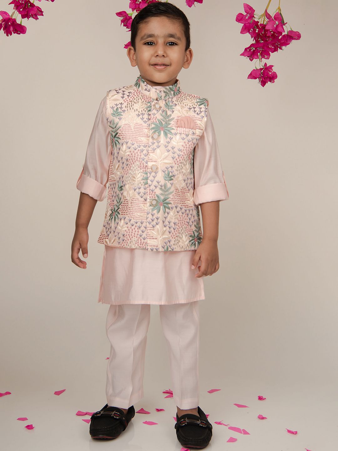 LITTLE COLLARS Boys Solid Kurta with Pyjama And Nehru jacket-picture-12