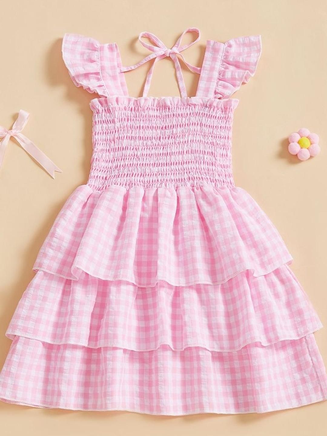 LULU & SKY Checked Flutter Sleeve Fit & Flare Dress-picture-49