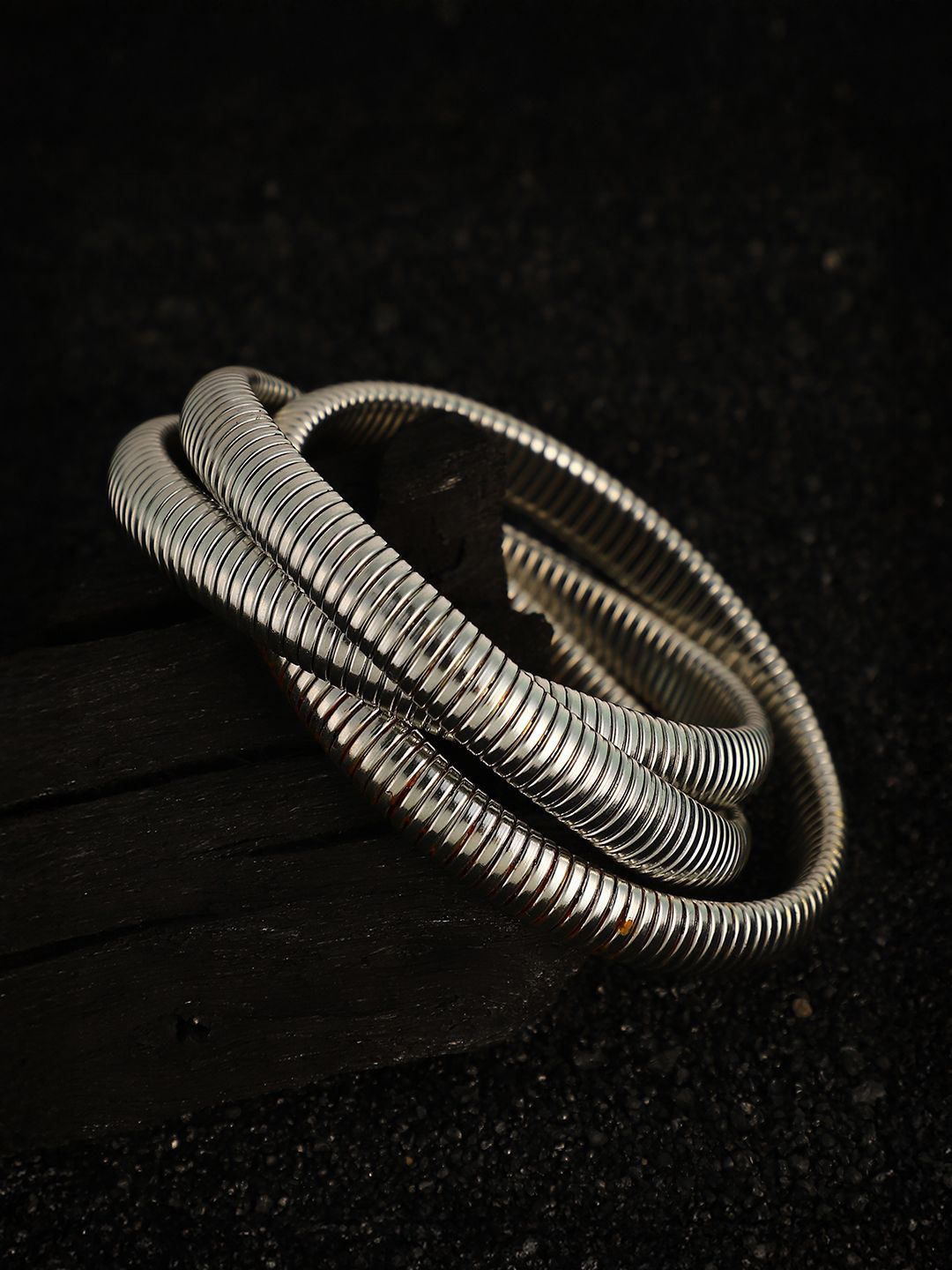 SOHI Women Snake-Ribbed Metallic Silver-Plated Cuff Bracelet-image-43