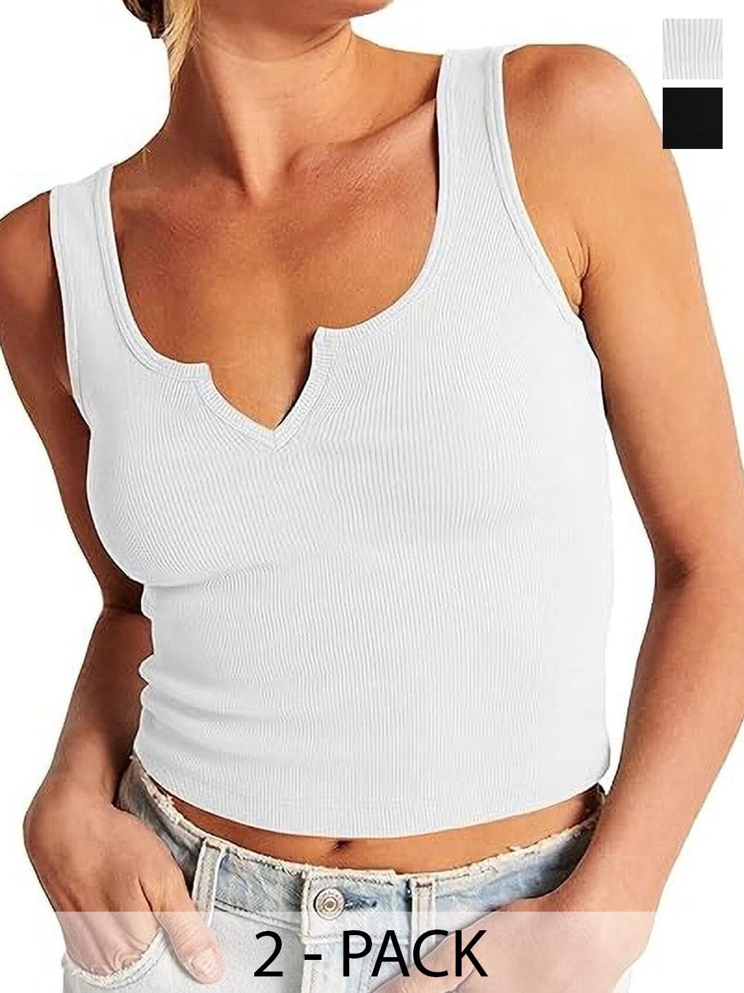 SRISARAS Women Pack of 2 Ribbed Scoop Neck Cotton Tank Top-picture-42
