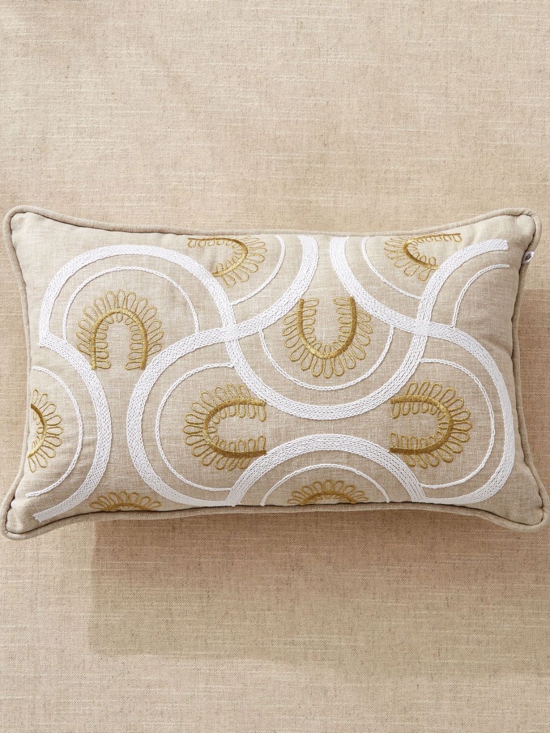 Home Centre Florin Virelle Beige & White Embroidered Rectangle Shaped Pre-Filled Cushion-image-10
