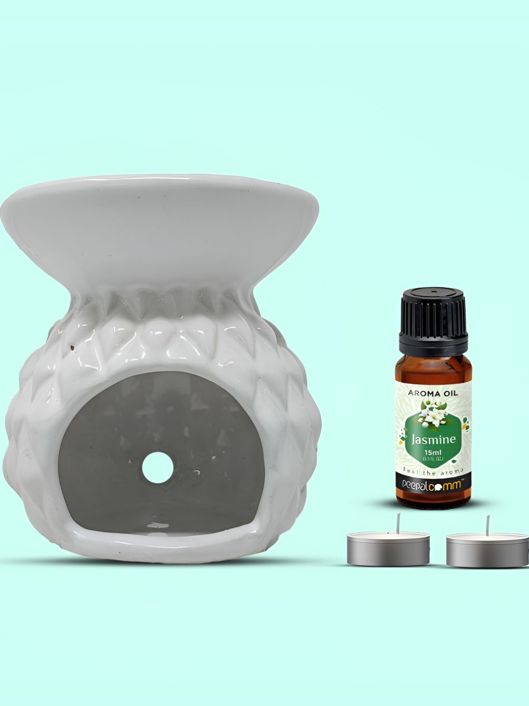 PEEPALCOMM 4Pcs White Textured Ceramic T-light Aroma Diffuser With Jasmine Oil - 15 ml-picture-49