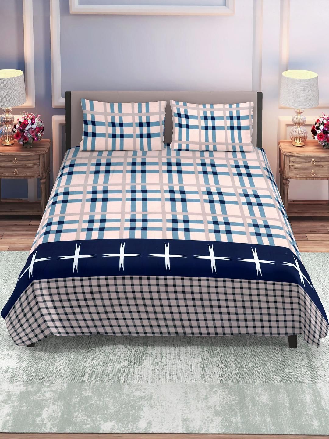 DREAM LIVING Blue 144 TC Queen Bedsheet with 2 Pillow Covers-image-19