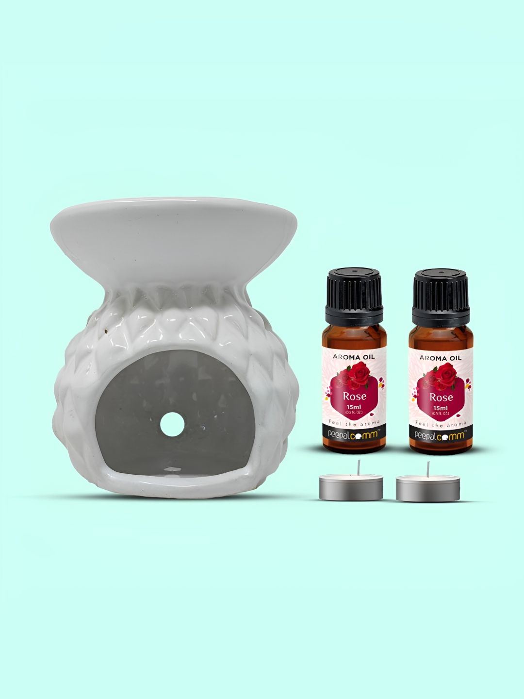 PEEPALCOMM 5-Pcs White & Red Ceramic Diffuser With T-Light & AromaOil15ml-picture-49
