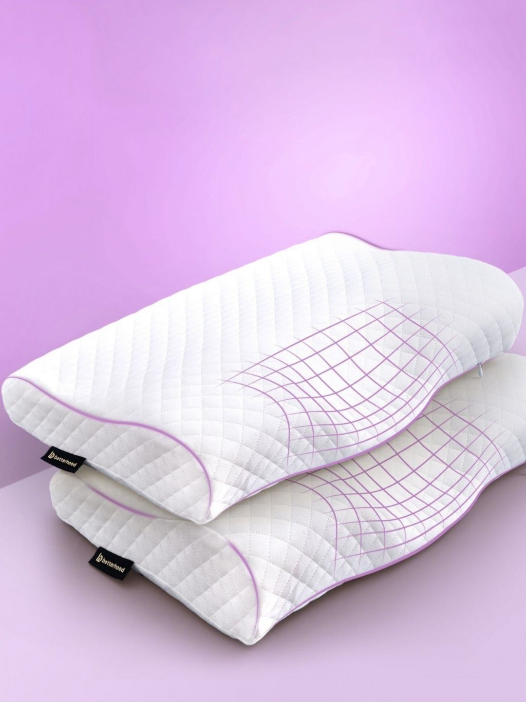 betterhood Pack of 2 White Memory Foam Ergonomic Dual Height Cervical Sleep Pillow-picture-24
