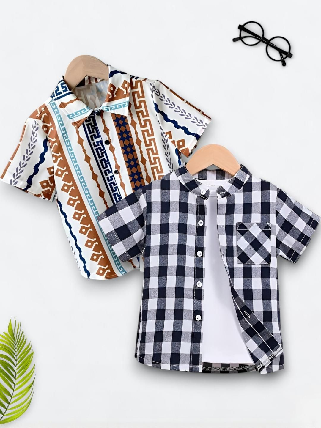 vani couture Boys Shirt Checkered, Printed Casual Short Sleeve Shirts Pack of 2-picture-28