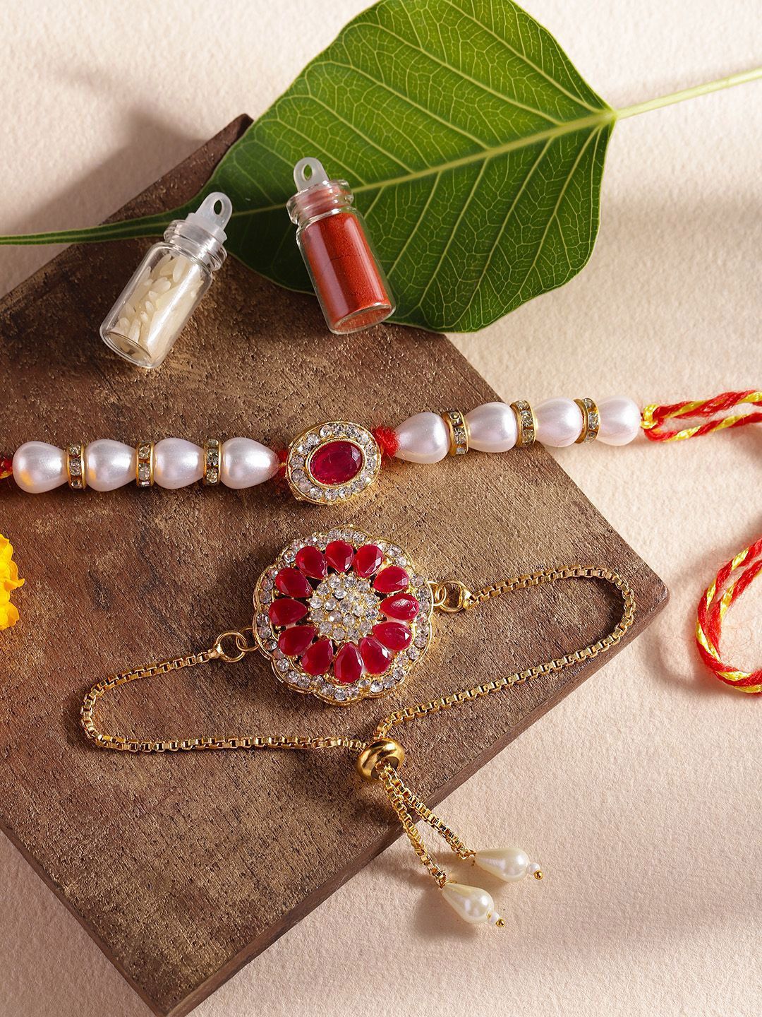 Sangria Kundan Studded Bhai Bhabhi Thread Rakhi comes with Roli & Rice-picture-42