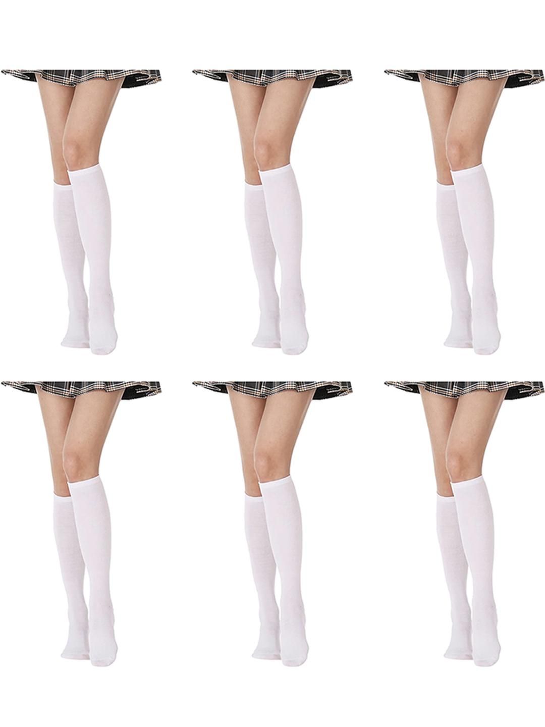 MUKHAKSH Women White Cotton Pair Of 6 Knee Length Socks-image-43