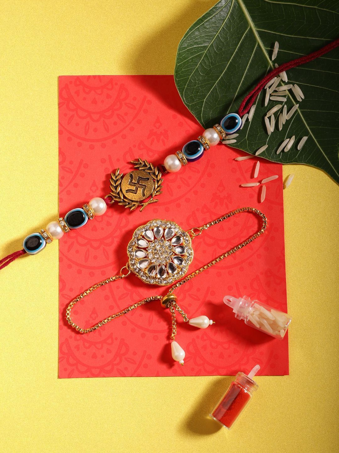 Sangria Beaded Bhai Bhabhi Thread Rakhis With Roli & Chawal-picture-26