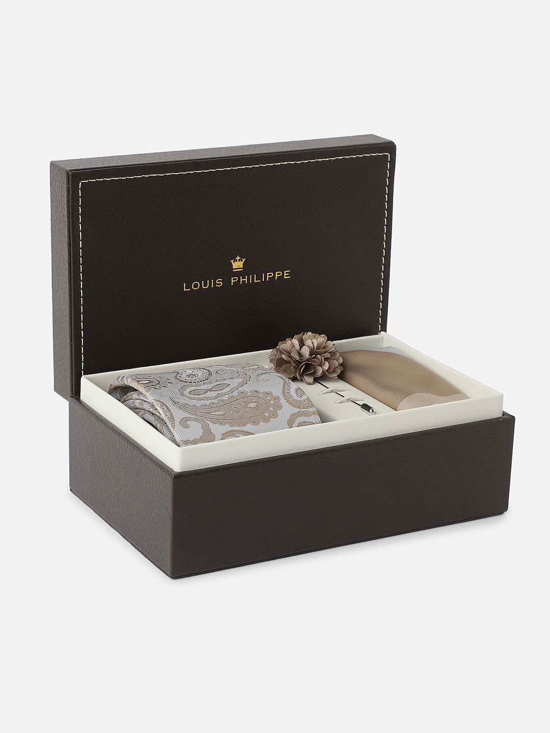 Louis Philippe Men Woven Tie Pocket Square And Lapel Pin Accessory Gift Set of-picture-14