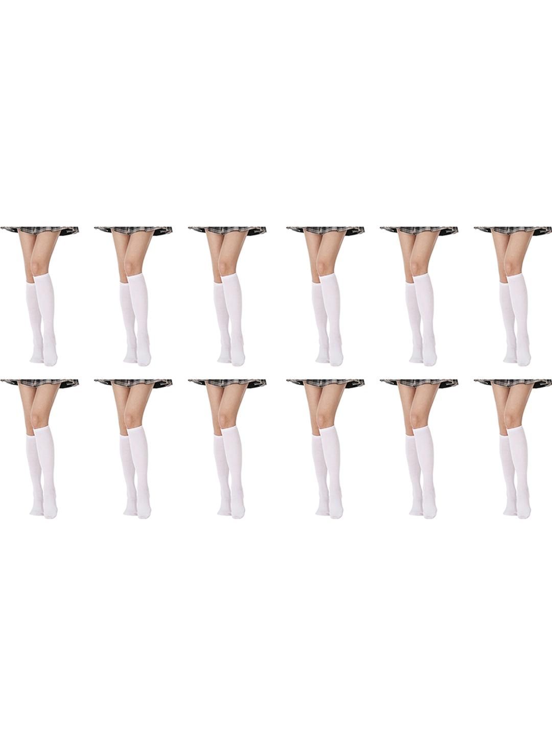 MUKHAKSH Women White Cotton Pair Of 12 Knee Length Socks-image-44