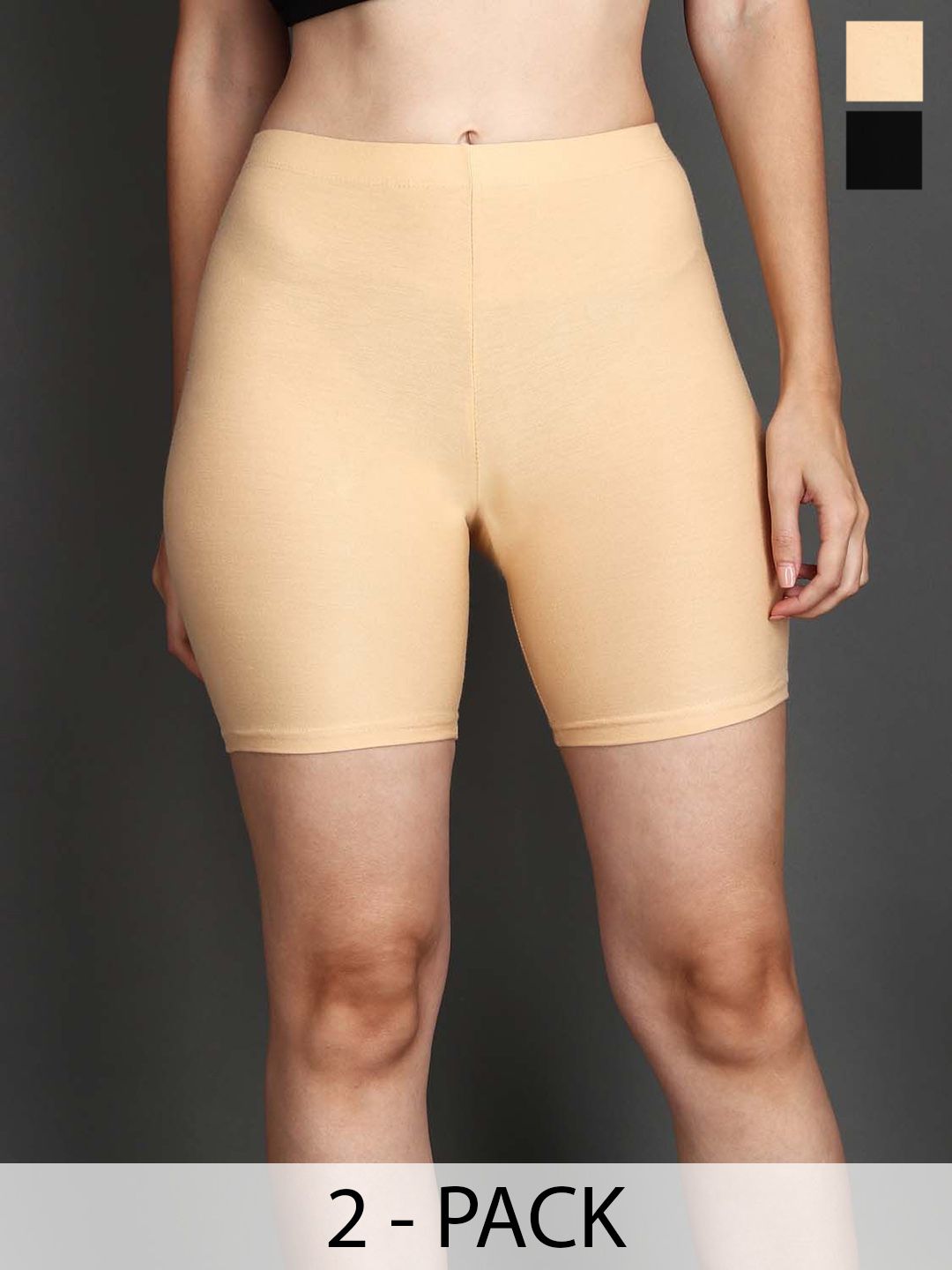 SHOPPY VILLA Women Pack Of 2 Skinny Fit Mid-Rise Cycling Sports Shorts-picture-30