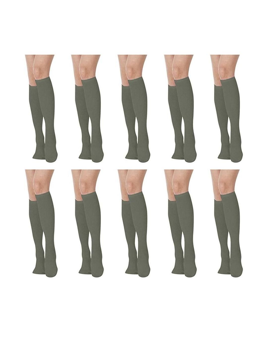 MUKHAKSH Women Set Of 10 Cotton Plain Knee High Socks-picture-39