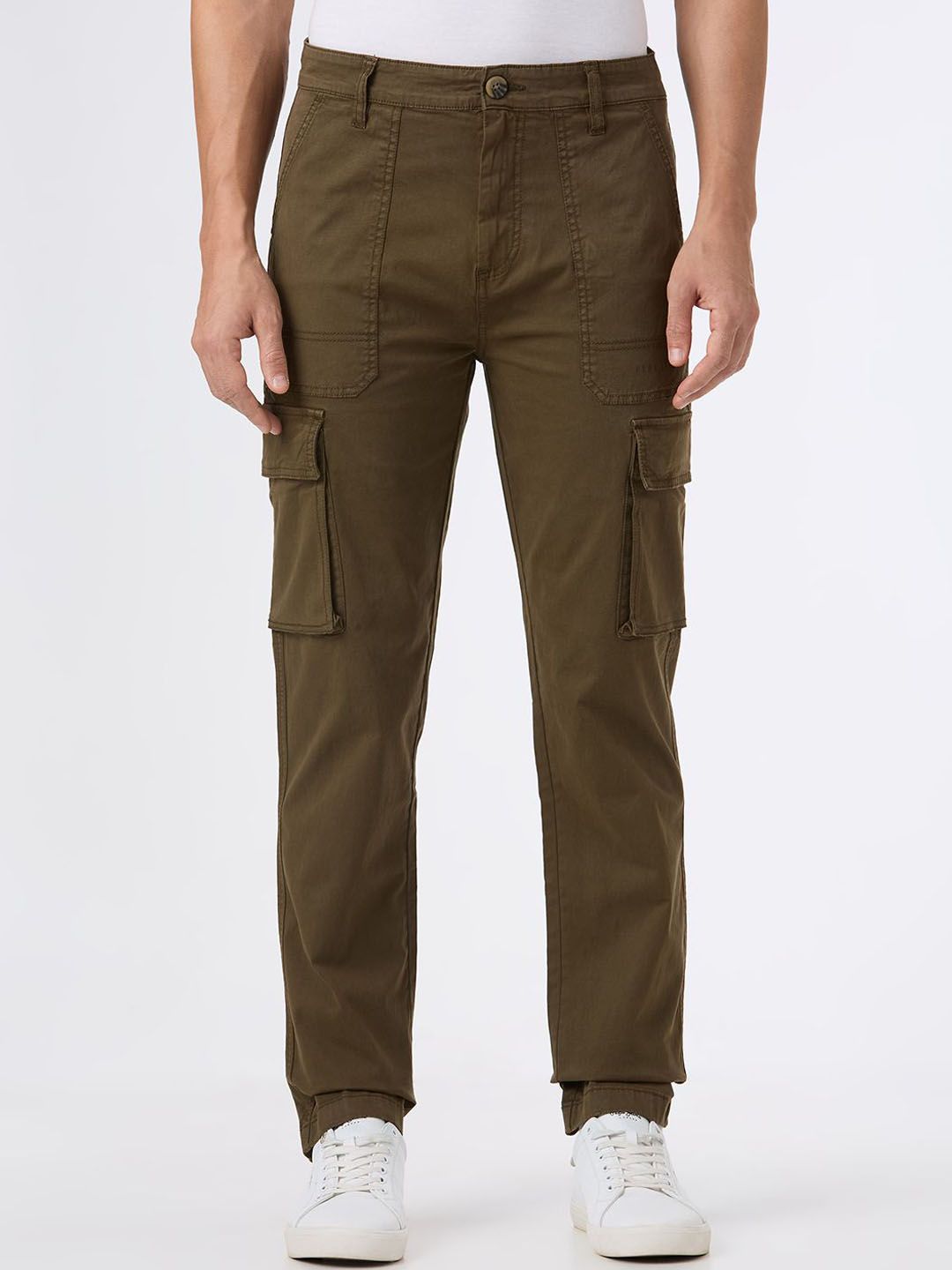 Pepe Jeans Men Solid Mid-Rise Slim Fit Cargos Trousers-picture-17