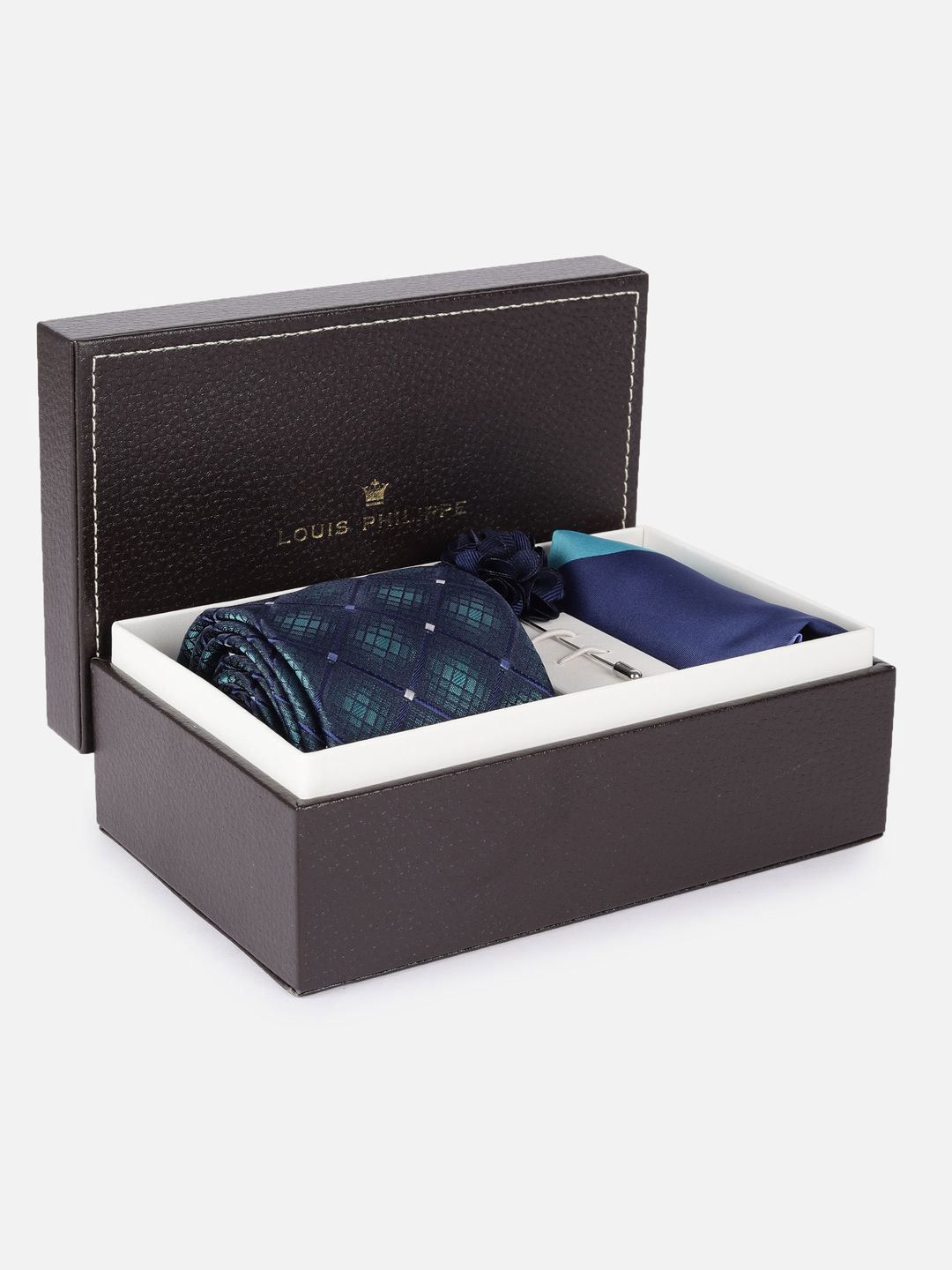 Louis Philippe Men Embroidered Tie Pocket Square and Flower Gift Set-picture-25