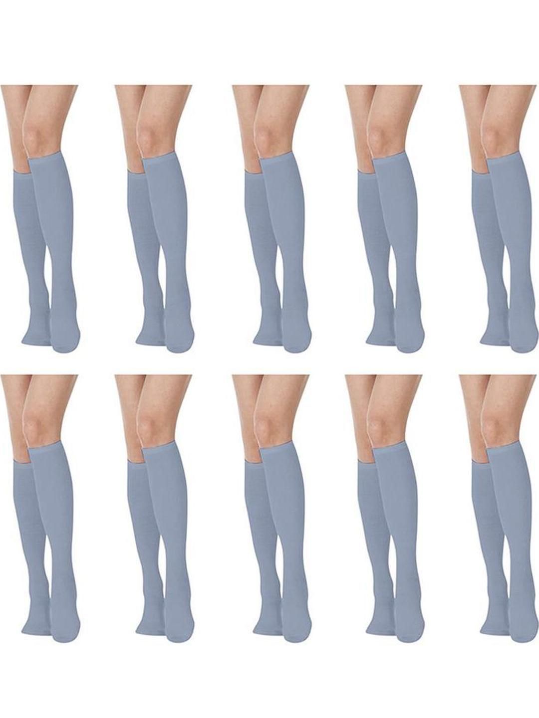 MUKHAKSH Women Set Of 10 Cotton Plain Knee High Socks-picture-42