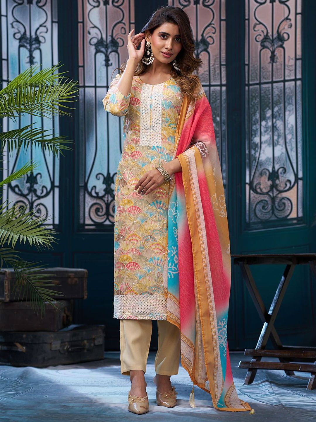 Anouk Women Ethnic Motifs Printed Kurta with Trousers & Dupatta