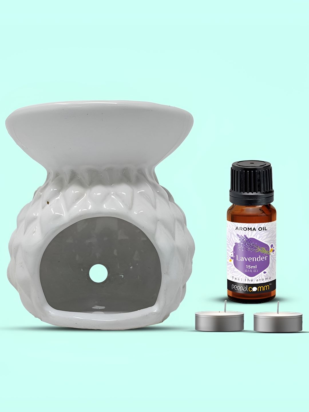 PEEPALCOMM 4Pcs White Textured Ceramic T-light Aroma Diffuser With Lavender Oil - 15 ml-image-20