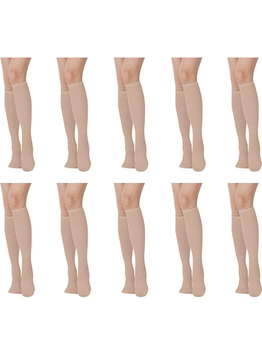 MUKHAKSH Women Set Of 10 Cotton Plain Knee High Socks-picture-40