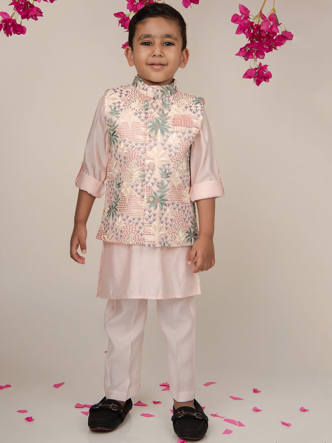 LITTLE COLLARS Boys Ethnic Motifs Printed Kurta with Pyjama And Nehru jacket-picture-58