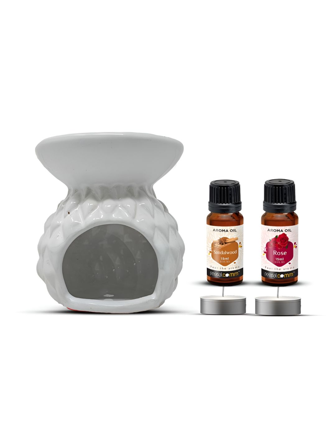 PEEPALCOMM 5Pcs White Textured Ceramic T-light Aroma Diffuser With Oils - 15 ml Each-picture-36