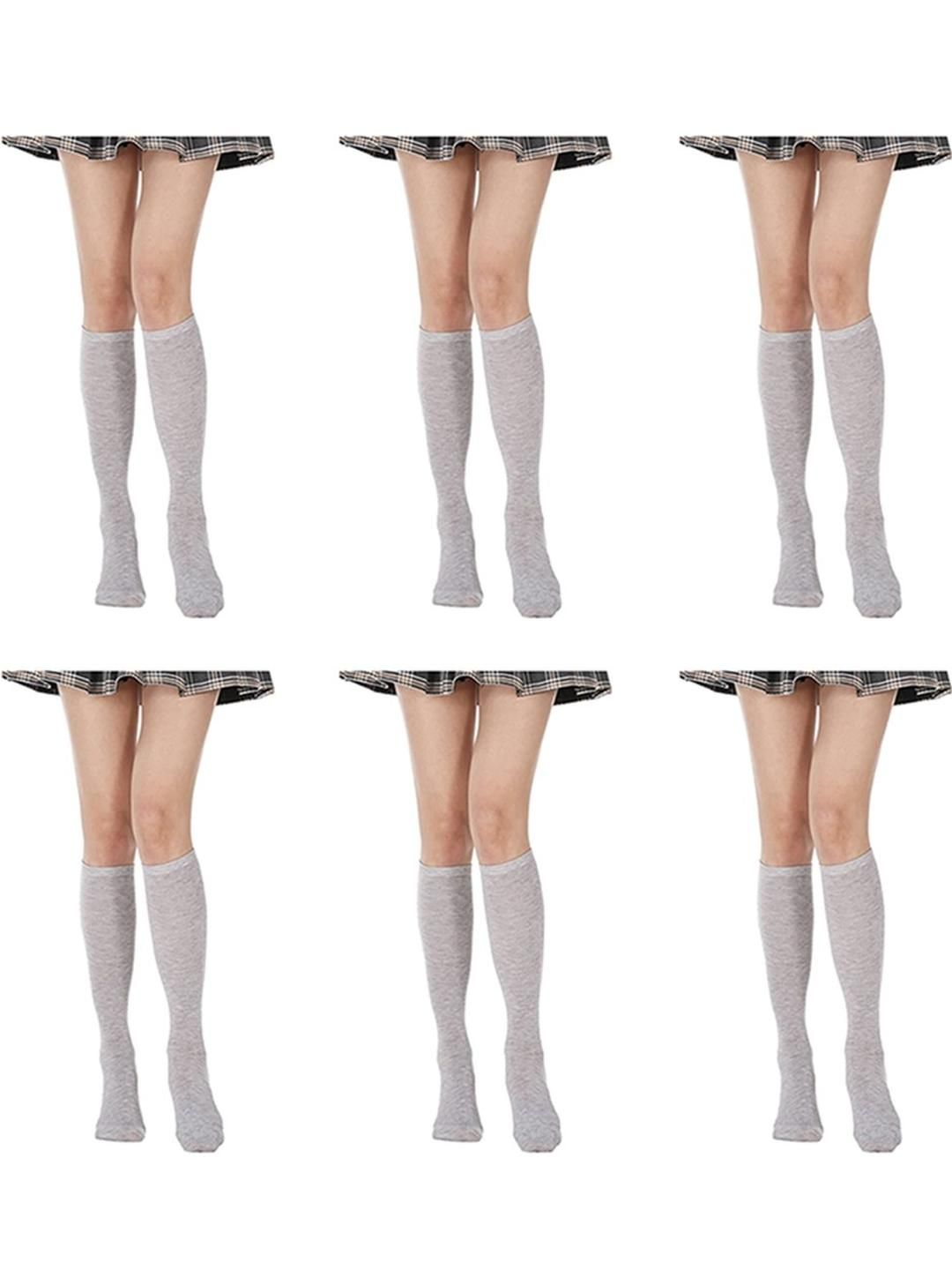 MUKHAKSH Women Set Of 6 Cotton Plain Knee High Socks-picture-26