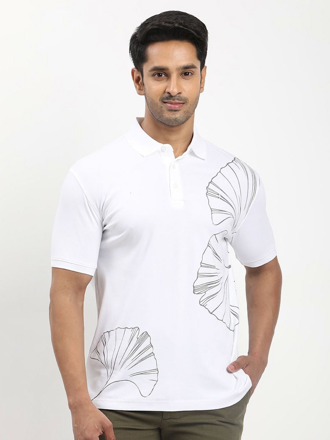 Indian Terrain Floral Printed Polo Collar Cotton T-shirt-image-31