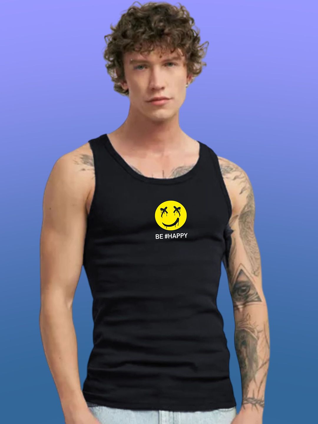 Uniplanet store Printed Scoop Neck Gym Vest UVM-LG-HNATION-BLK-S-image-3