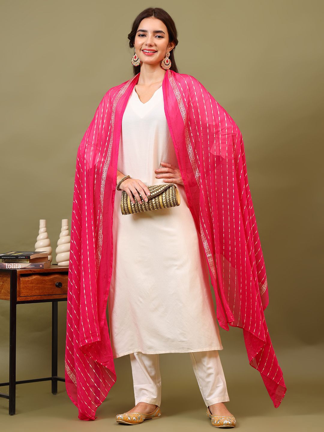 Sangria Striped Chiffon Dupatta