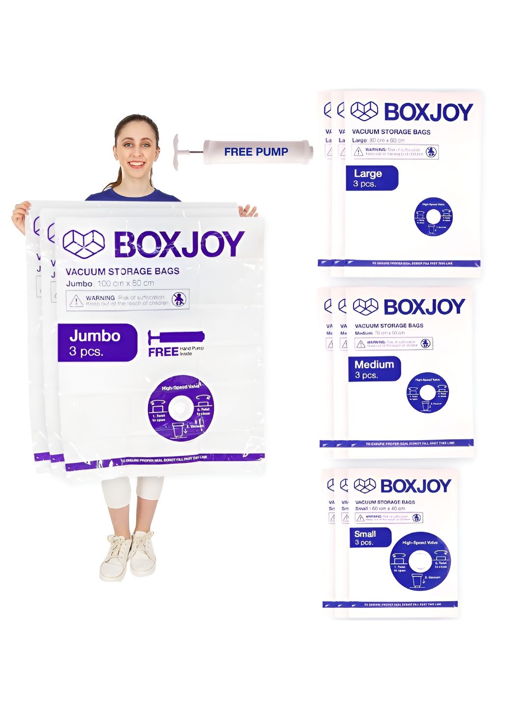 BOXJOY Transparent 6 Pieces Printed Water Resistant Vacuum Bag Organisers-picture-56