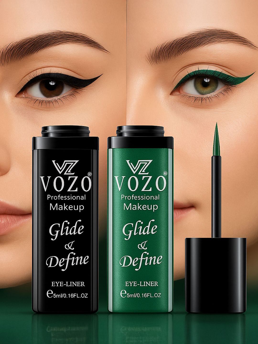 VOZO Set Of 2 Glide & Define Waterproof Liquid Eyeliner - 5 ml Each - Black - Green-image-17