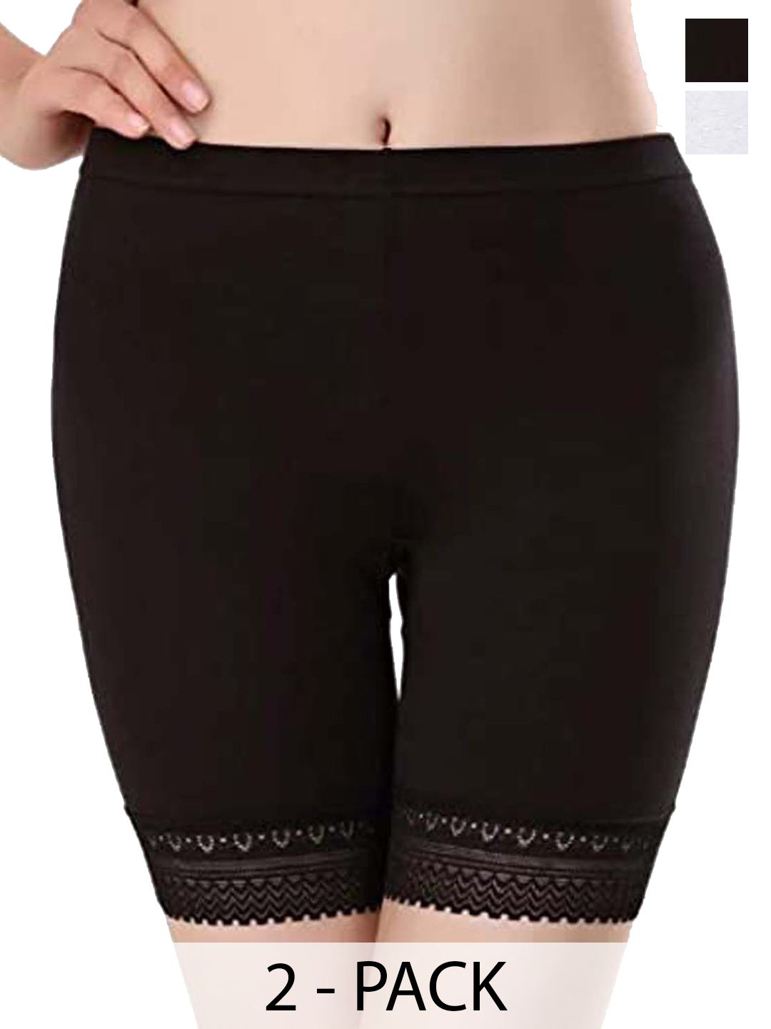 SHOPPY VILLA Women Pack Of 2 Skinny Fit Mid-Rise Rapid-Dry Cycling Shorts with Lace Edge-picture-18