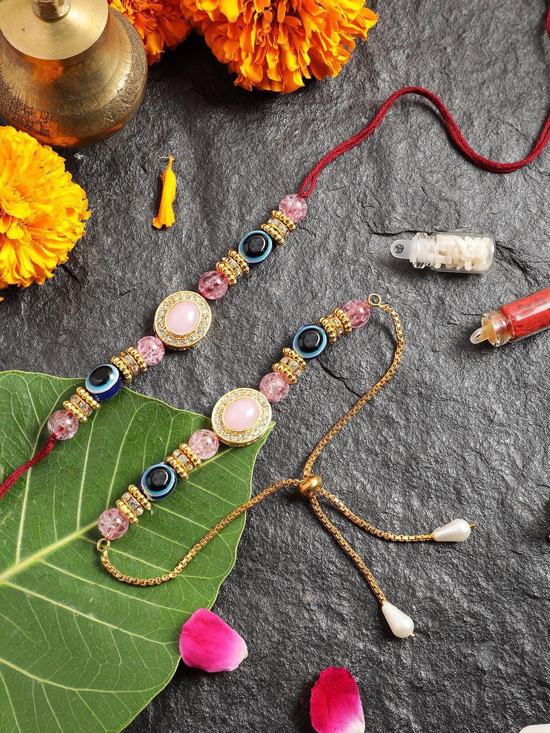 Sangria Artificial Stones & Beads Bhai Bhabhi Thread Rakhi comes with Roli & Rice-picture-55