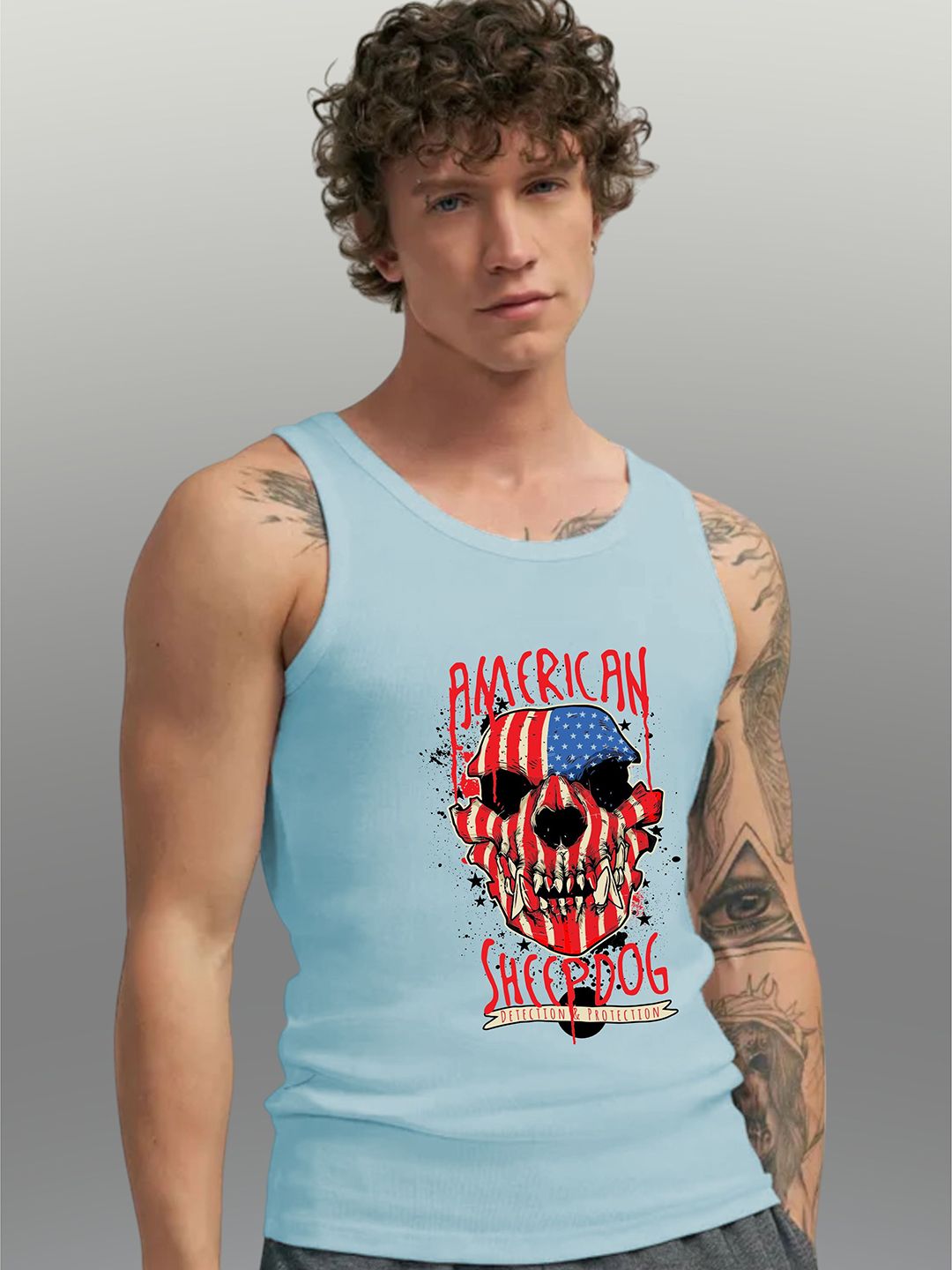 Uniplanet store Printed Scoop Neck Gym Vest UVM-SHEEP-DOG-SKBL-S-image-7