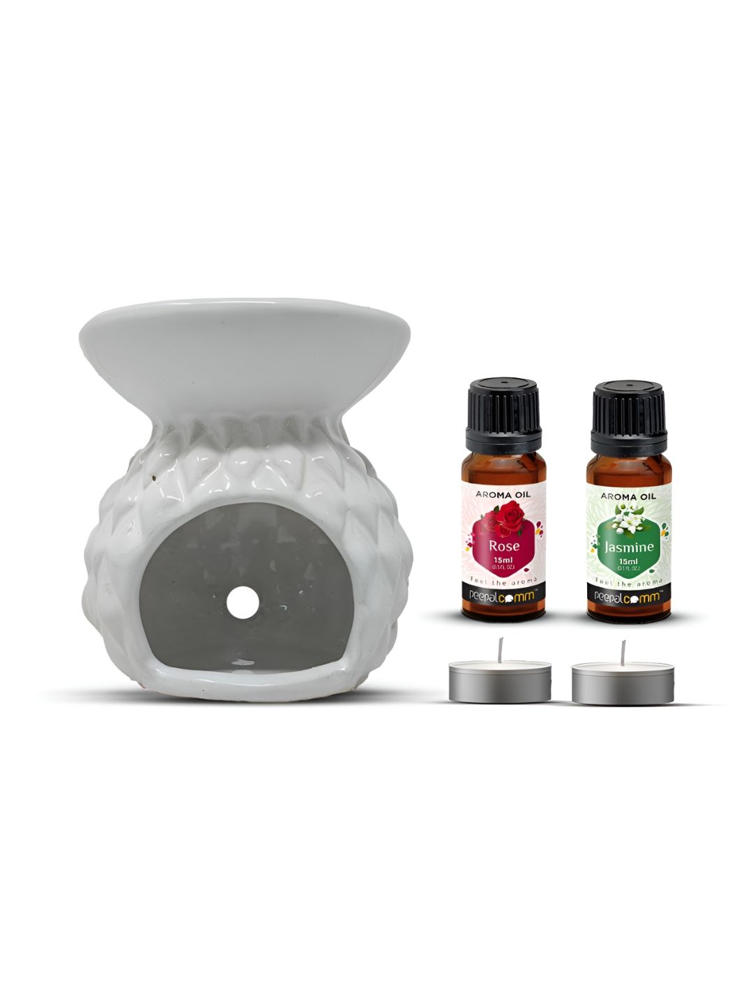 PEEPALCOMM 5Pcs White Textured Ceramic T-light Aroma Diffuser With Oils - 15 ml Each-picture-35