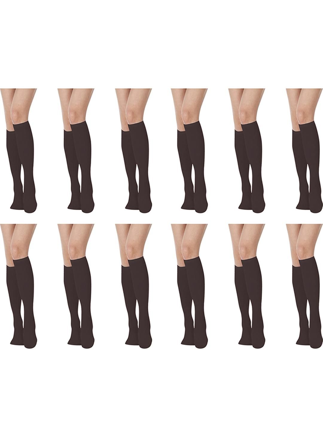 MUKHAKSH Women Set Of 12 Cotton Plain Knee High Socks-picture-38