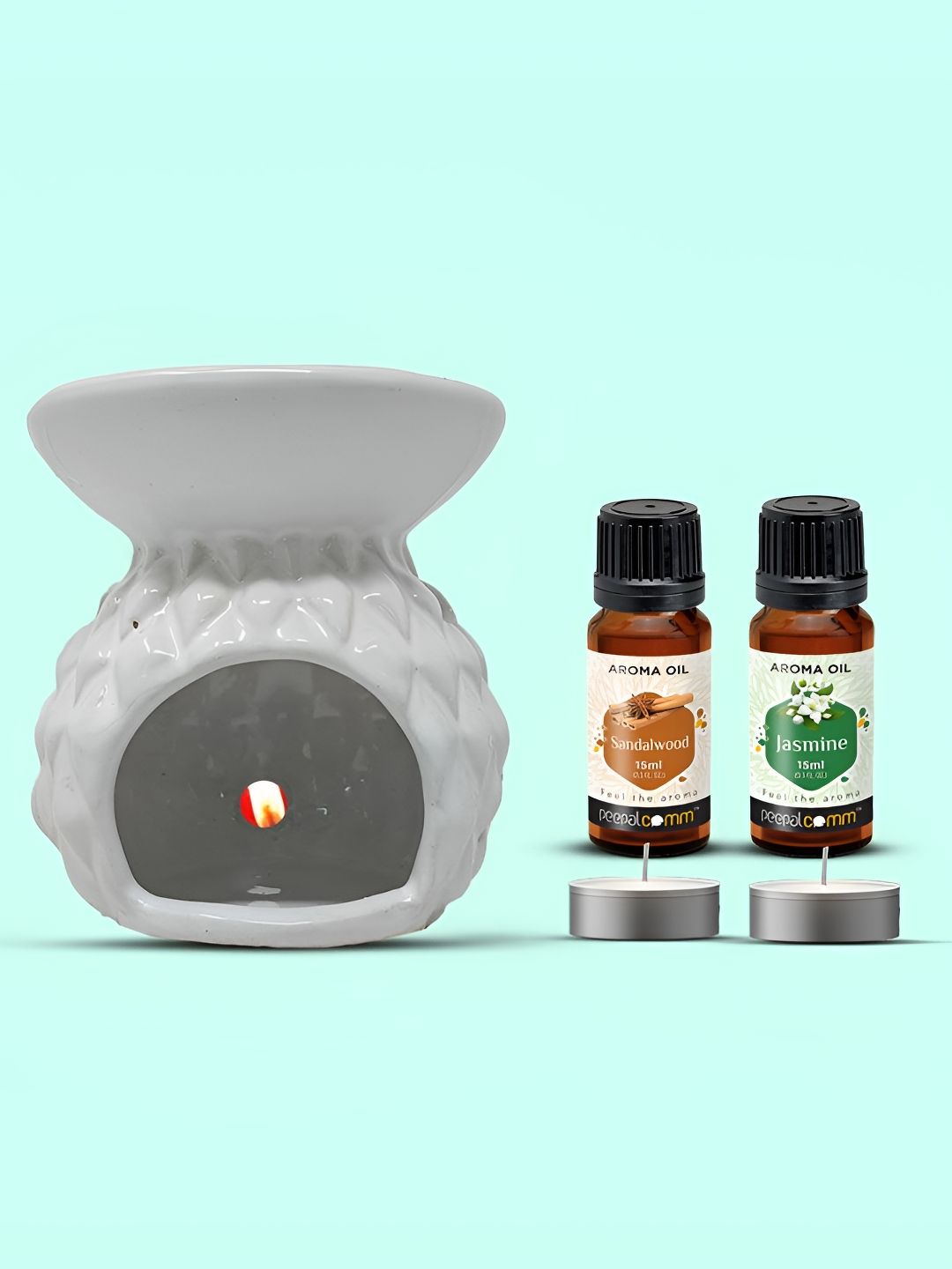 PEEPALCOMM 5Pcs White Textured Ceramic T-light Aroma Diffuser With Oils - 15 ml Each-picture-38