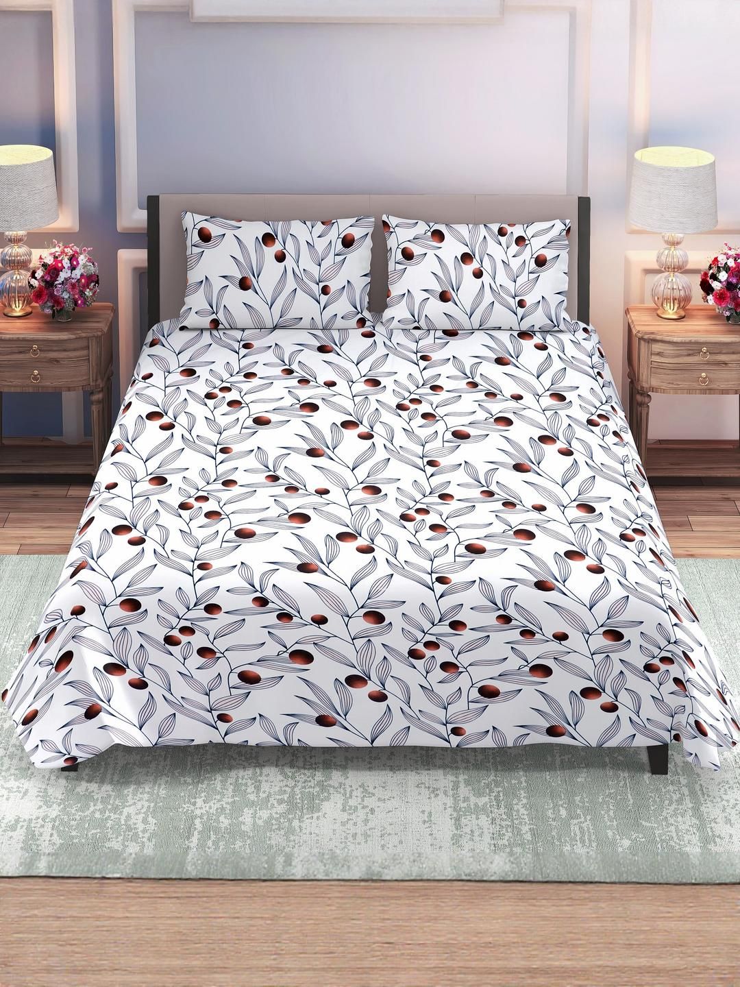 DREAM LIVING Off White & Black Floral 144 TC Queen Bedsheet with 2 Pillow Covers-image-20