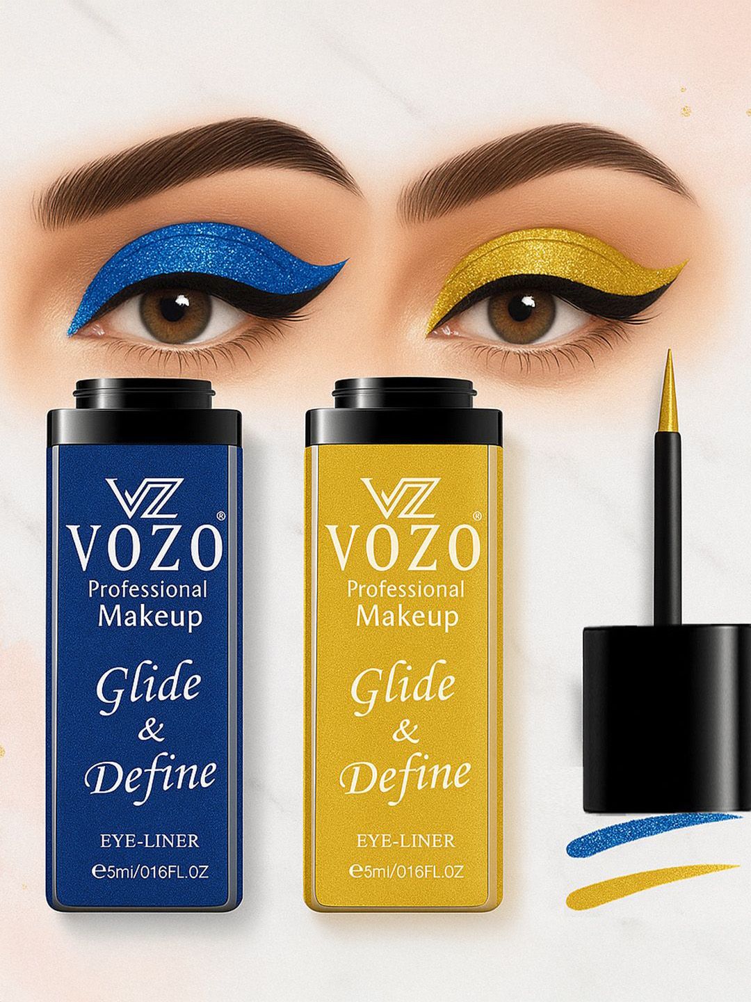 VOZO Set Of 2 Glide & Define Liquid Eyeliner - 5 ml Each - Blue- Gold-image-31