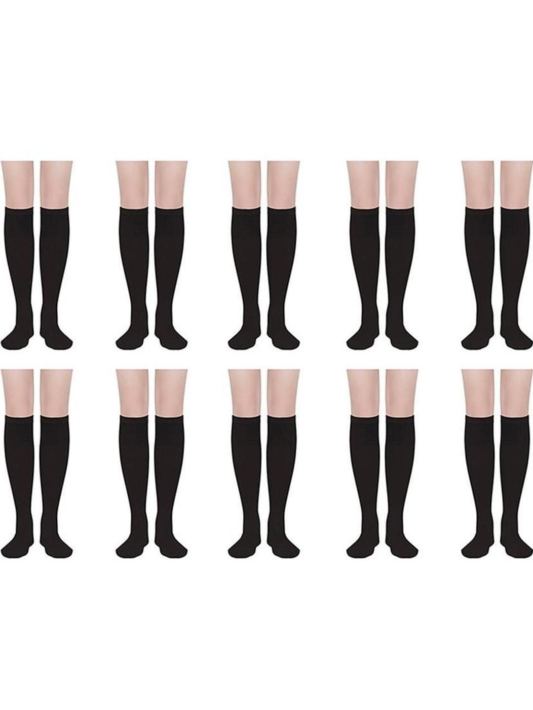 MUKHAKSH Women Black Cotton Pair Of 10 Knee Length Socks-image-45
