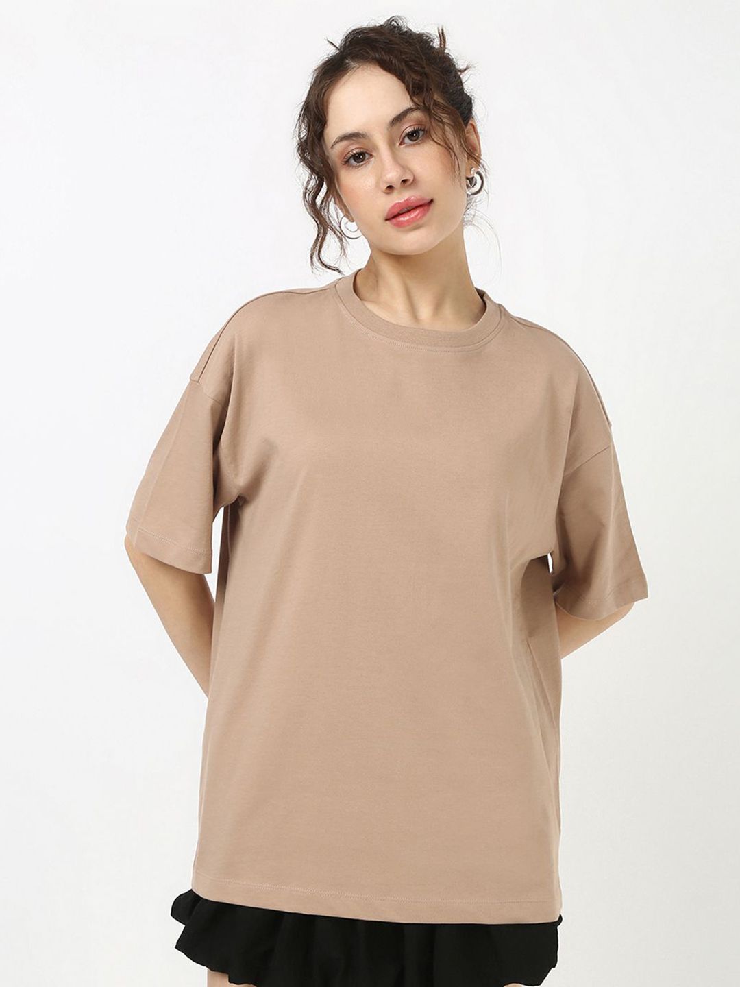 Bewakoof Women Solid Round Neck Pure Cotton Oversized T-shirt-picture-10