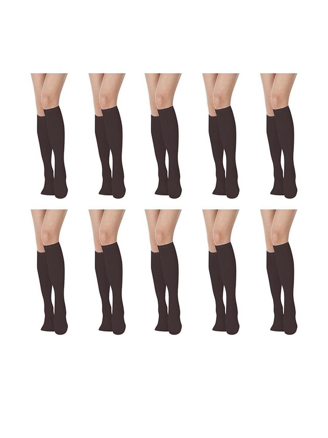 MUKHAKSH Women Set Of 10 Cotton Plain Knee High Socks-picture-41
