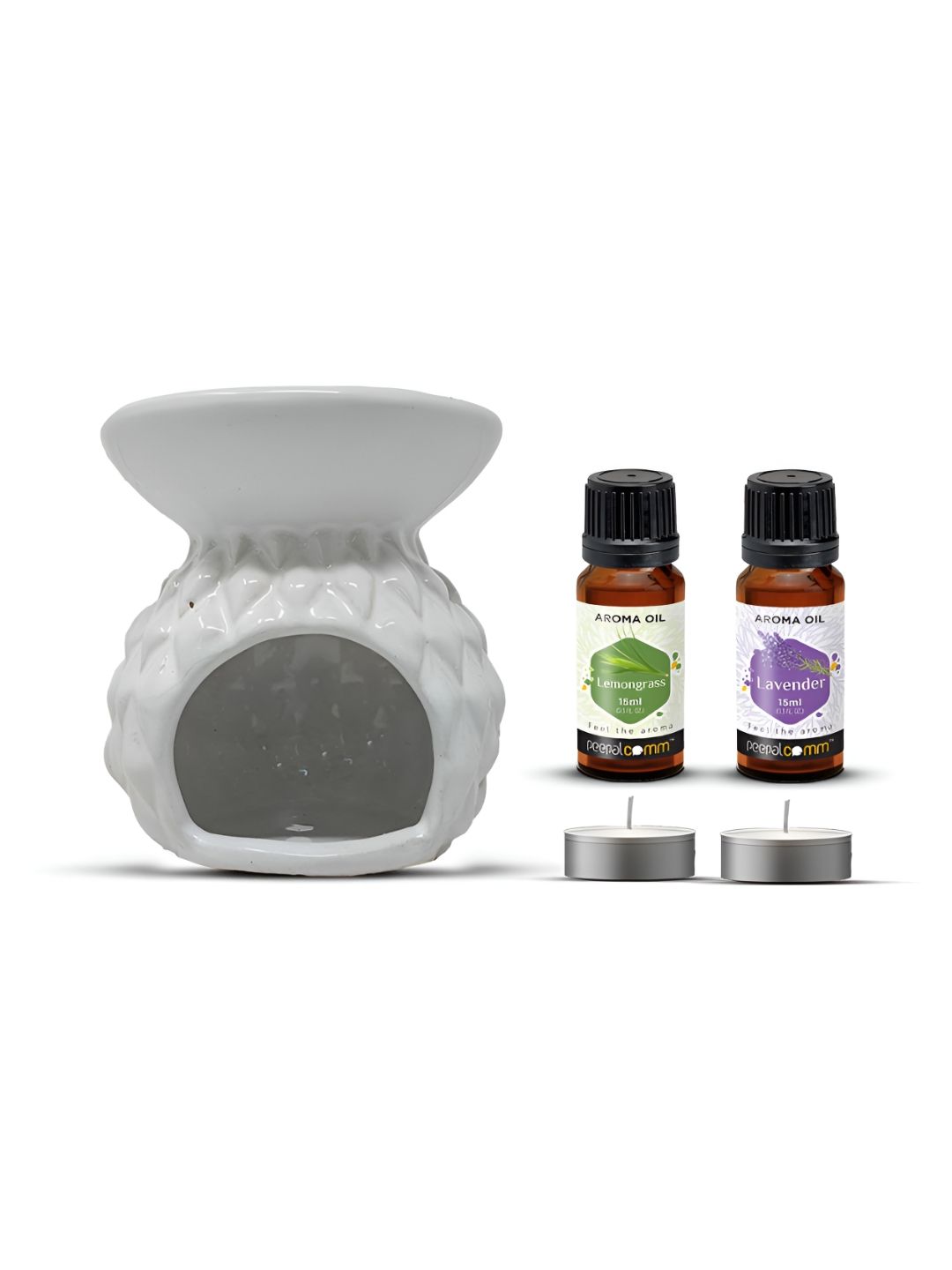 PEEPALCOMM 5Pcs White Textured Ceramic T-light Aroma Diffuser With Oils - 15 ml Each-picture-45