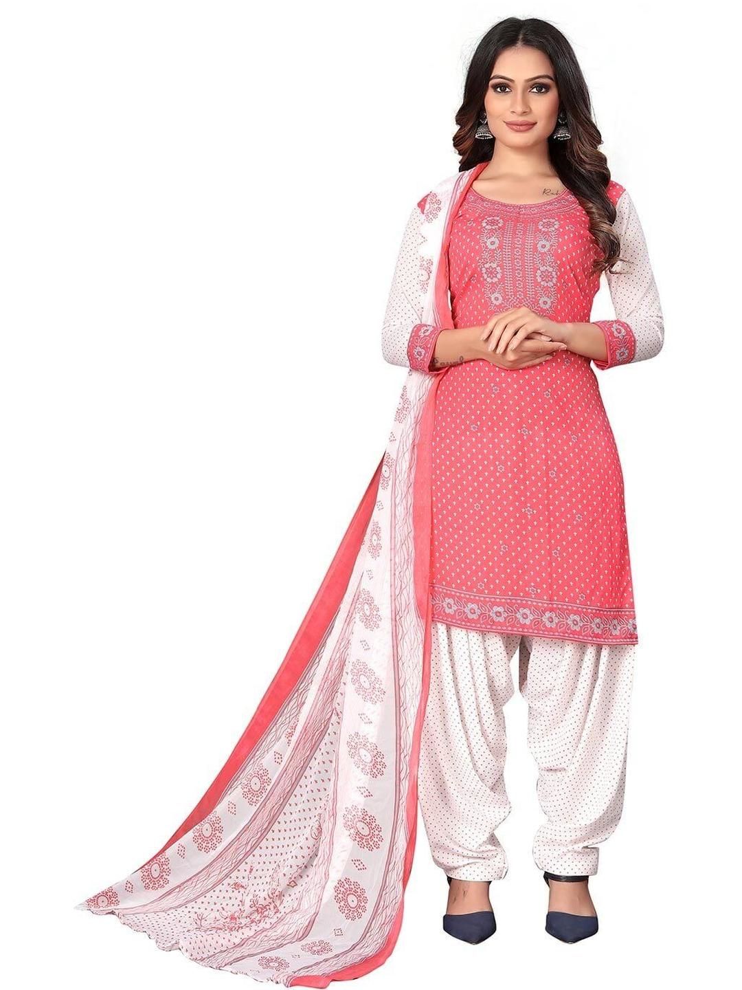 Unstitched Printed Cotton Blend Kurta & Patiyala Dress Material with Dupatta-image-29