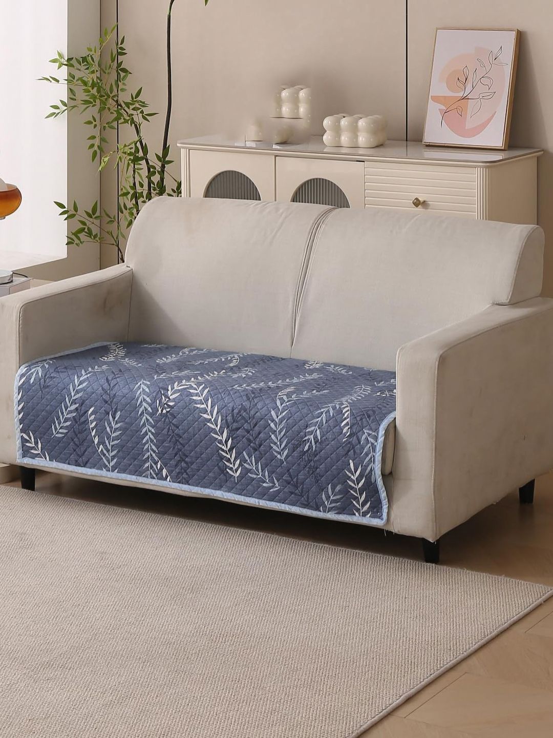 HOUSE OF QUIRK Blue & White Printed Other 1 Piece Sofa Cover-image-30
