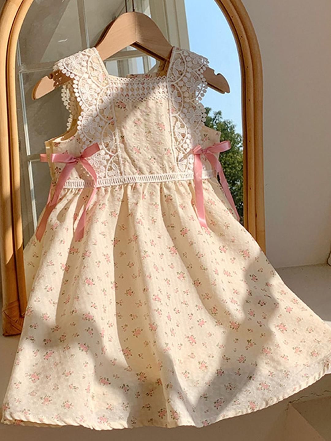 LULU & SKY Girls Floral Printed Square Neck Fit and Flare Dress-image-49