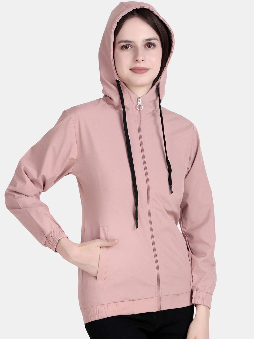 The Roadster Lifestyle Co. Women Hooded Solid Windcheater Open Front Jacket