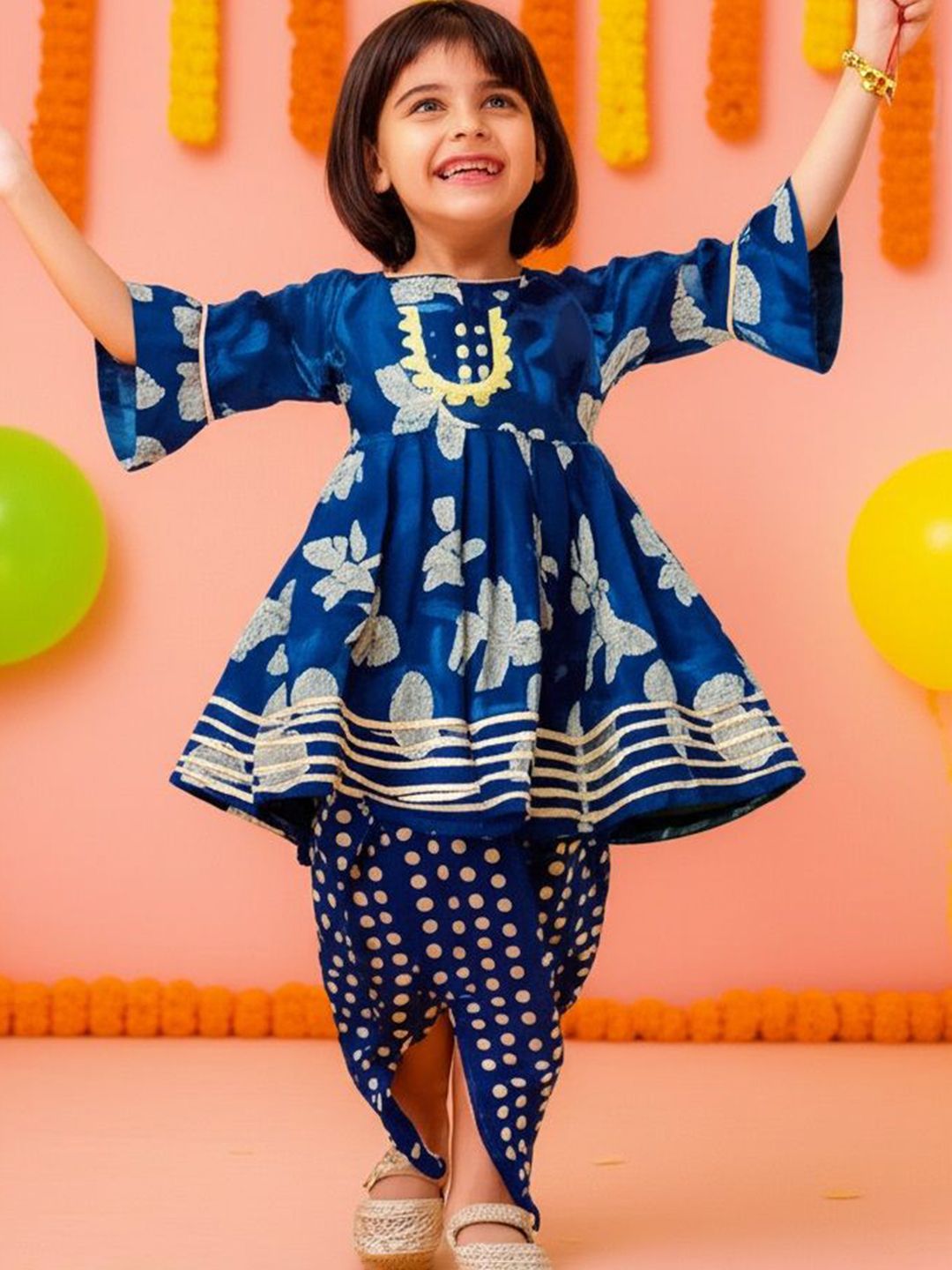 BAESD Girls Floral Yoke Design Layered Gotta Patti Pure Cotton Kurti with Dhoti Pants-picture-26