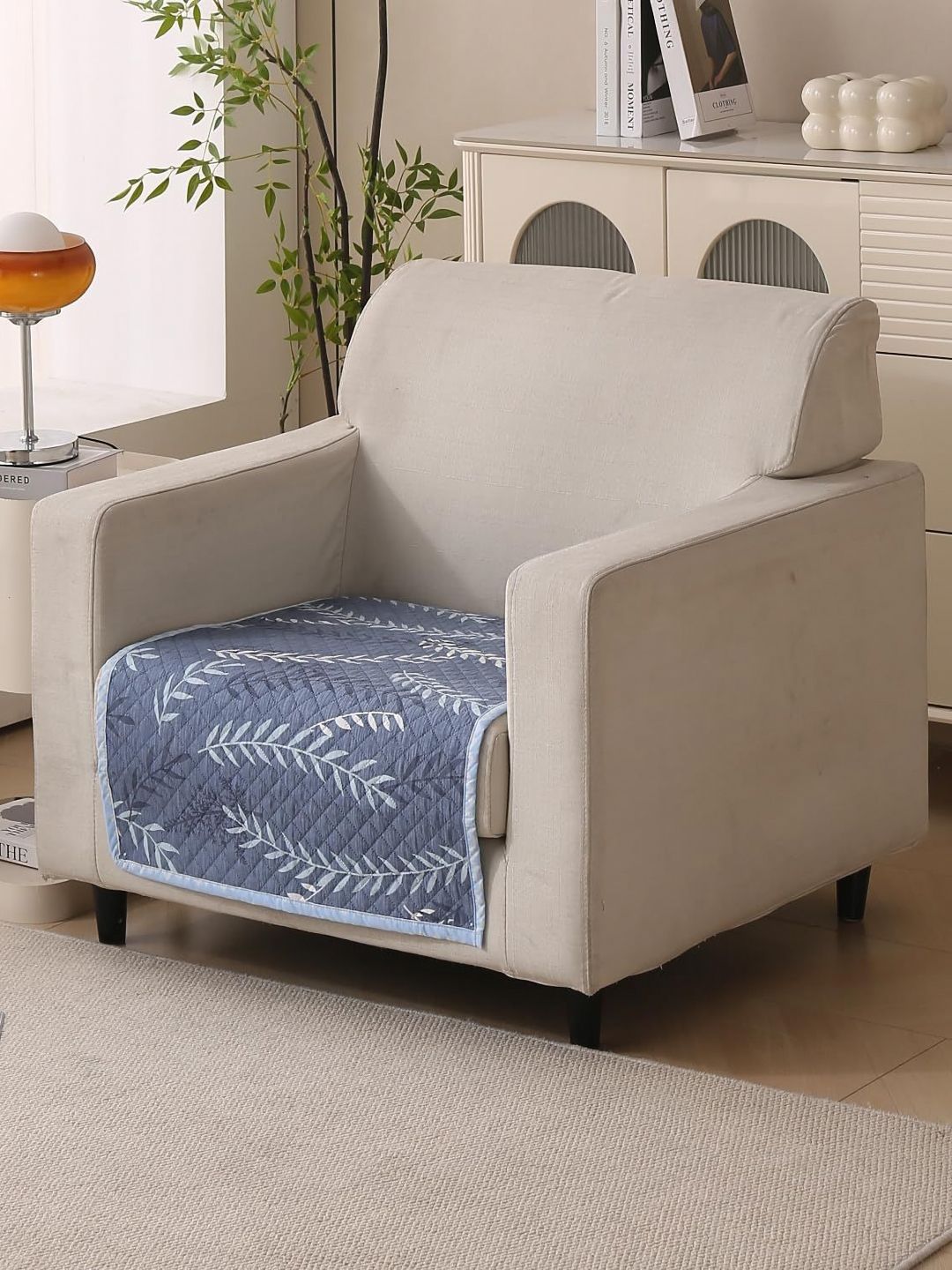 HOUSE OF QUIRK Blue & White Printed Other 1 Piece Sofa Cover-picture-29